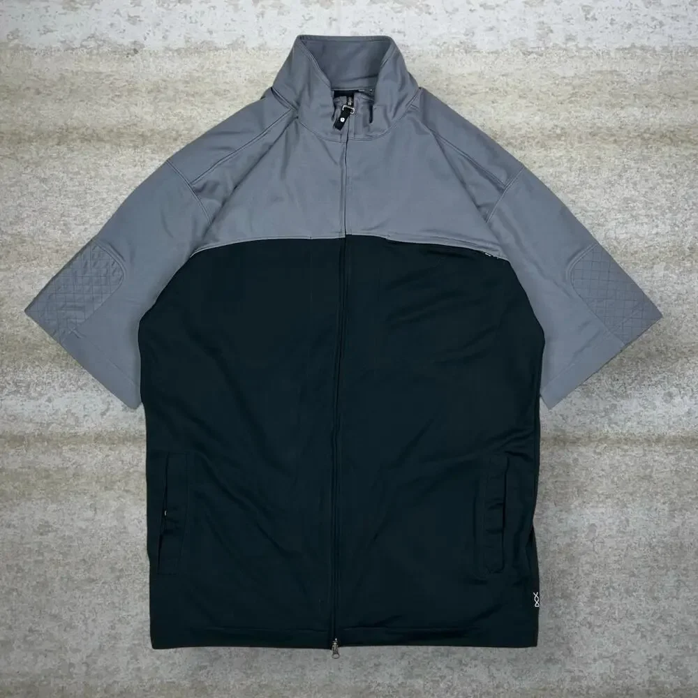 Vintage Y2K Jordan Track Jacket Mens M Grey Black Short Sleeve Polyester Zip